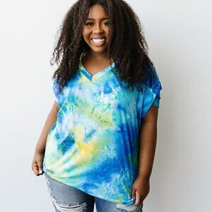 Haptics Yellow & Blue Tie Dye Top - NWOT